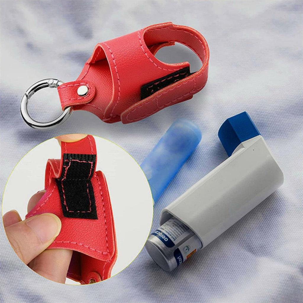 Compact PU Leather Inhaler Holder Keychain Sprayer Sleeve Accessory for Travel School Hiking and Everyday Convenience