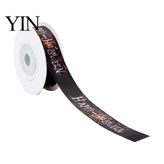 Festive Decorative Fabric Ribbon Halloween Ribbon, 5 Yards 5/8" Pumpkin Spider Web Printed Theme for Gift Wrapping, DIY Wreath Bow Crafts, Party