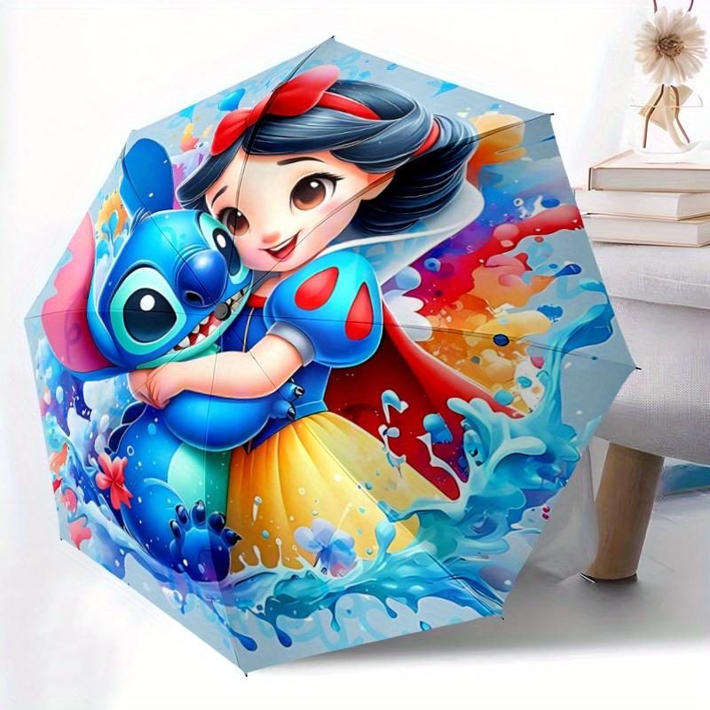 1pc Snow White and Stitch Pattern Umbrella, Fashionable, Personalized, High-Value Folding Umbrella, a Must-Have for Summer, 8-Rib Durable Ir