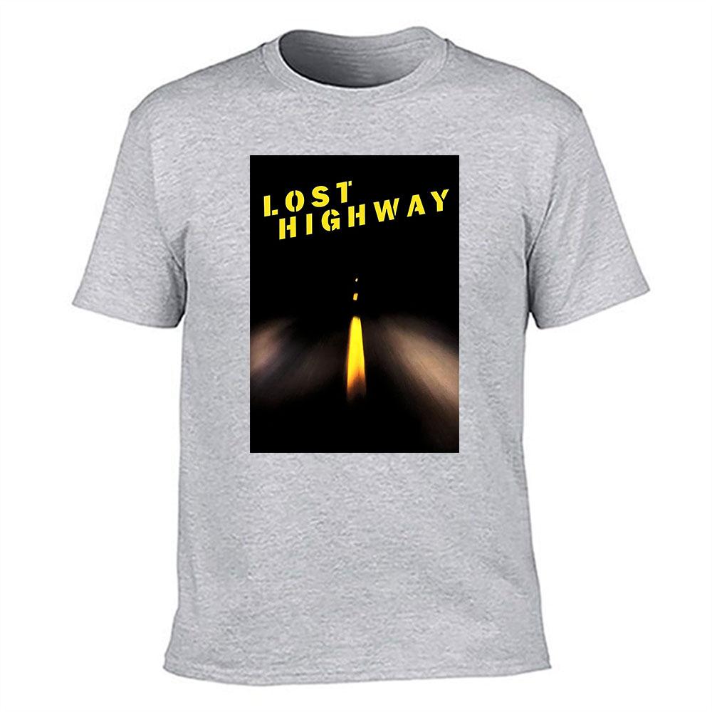 Unisexs Cotton Tshirt Lost Highway Print Retro Dark Style Casual Crewneck Short Sleeve Tee For Daily Wear
