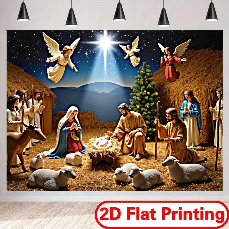 2D Nativity Stable Banner with Sheep Angels & Christmas Star Supplies