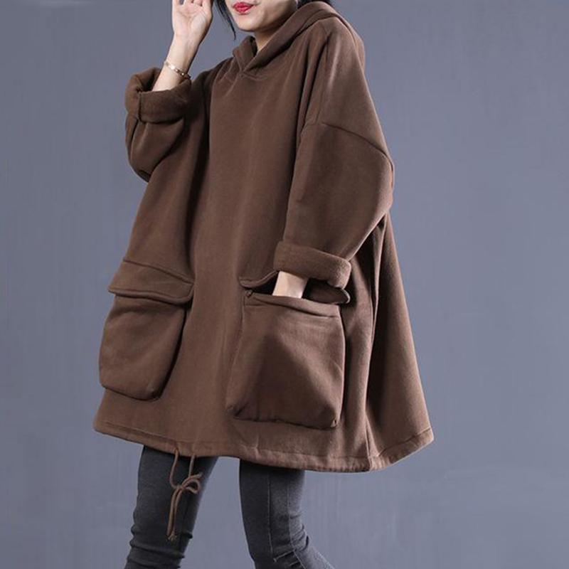 Хлопковый свитер оверсайз с капюшоном, женский осенний свитер с большими карманами, свободные удобные универсальные топы, однотонный свитер