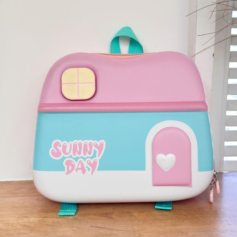 Kindergarten Cartoon Double-shoulder Eggshell Small House Schoolbag, Ultra-light Shoulder Protection Bag for Large, Medium and Small Classes Children