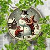 Винтажная металлическая круглая настенная табличка «Семья снеговиков» Декор в виде деревенского рождественского венка для кухонного уголка, гостиной в стиле кантри