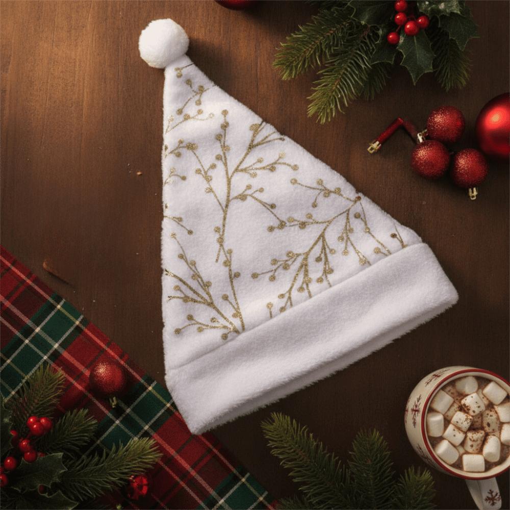 Fuzzy Brim Santa Hat Glitter Christmas Decorative Cap Xmas Supplies Xmas Party Hat Winter