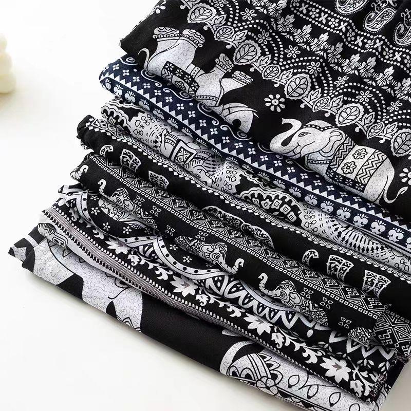 Southeast Asian Ethnic Style Women's Thai Elephant Wide-Leg Beach Pants, High Waist Slimming Straight-Leg Summer Pants.