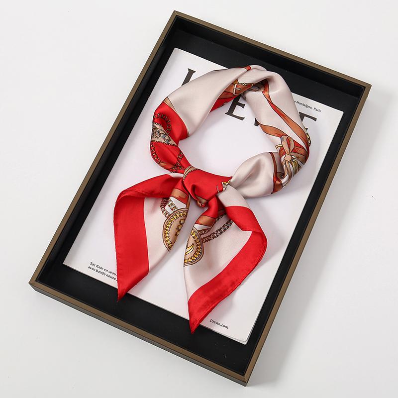 Luxury Women Silk Square Scarf Shawl Fashion Xiaoxiangfeng Print Design Satin Hijab Wraps Neckerchief Female Hair Bands 70*70CM