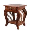 53.34 Cm Wooden Stool-Natural Wood Look Side Table with Drawer for Living Room