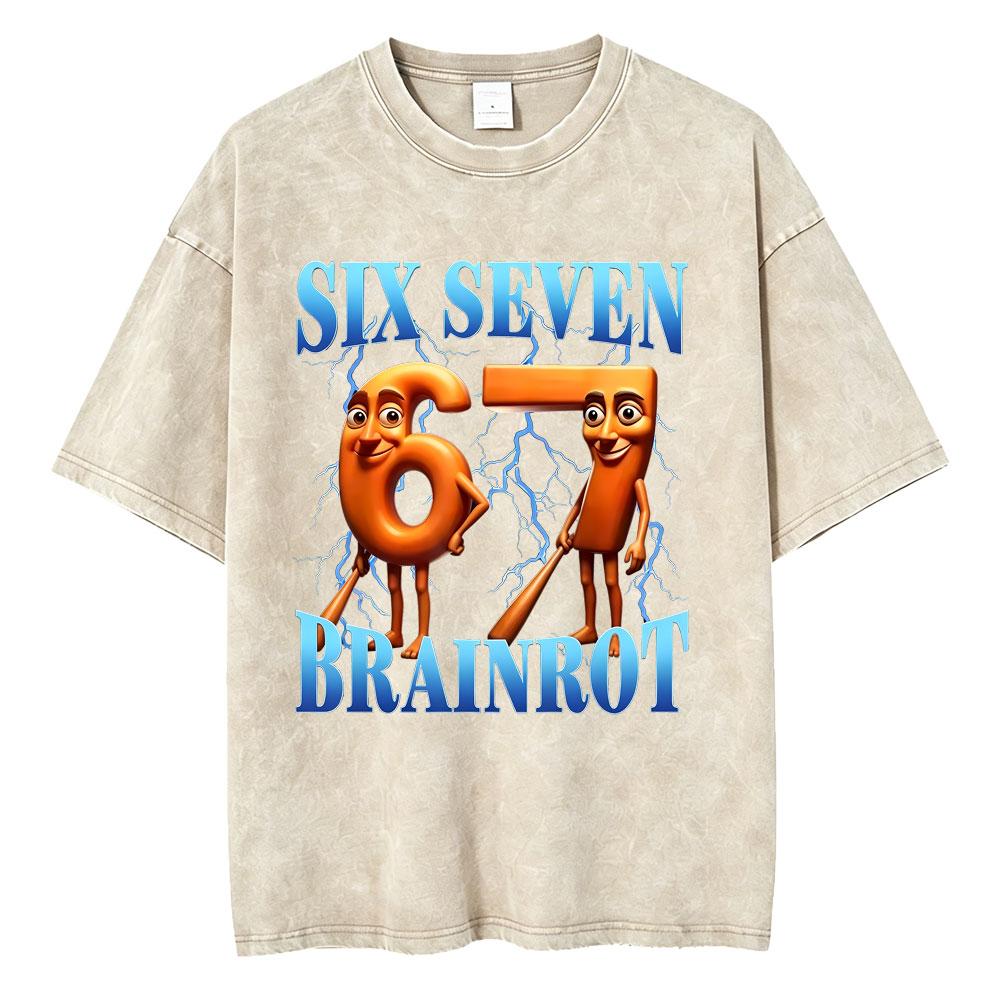 Washed Vintage Tung Tung Tung Sahur Six Seven Brainrot Funny Meme Graphic T-shirt Men Women Casual Humor Oversized T Shirt Tops