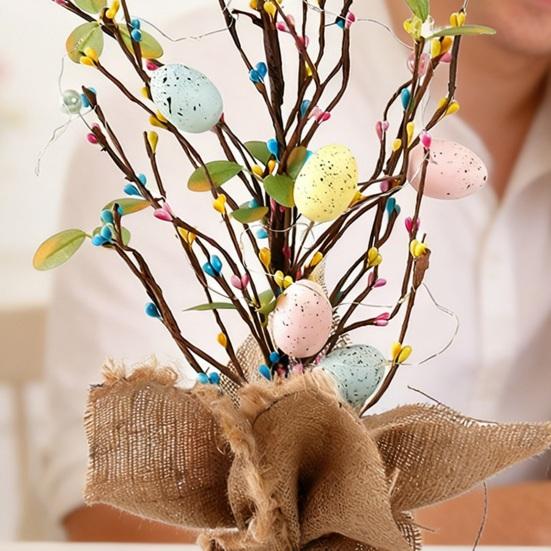 Дерево с пасхальными яйцами со светодиодной подсветкой, искусственное украшение из яиц для весеннего праздника, настольное украшение для дома, вечеринки