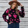 Winter Women's Sweater Love Valentine's Day Pullover Large Peach Heart Color Clash Sweater