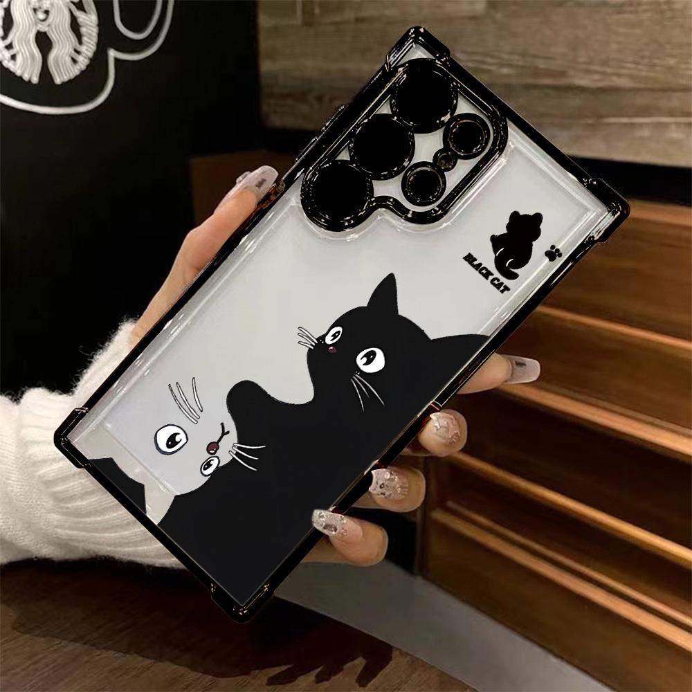Милый чехол для телефона с рисунком черного кота, подходит для Galaxy S25 Ultra, для Xiaomi 14 Pro, для Redmi Note 13, для POCO X6 PRO, противоударный