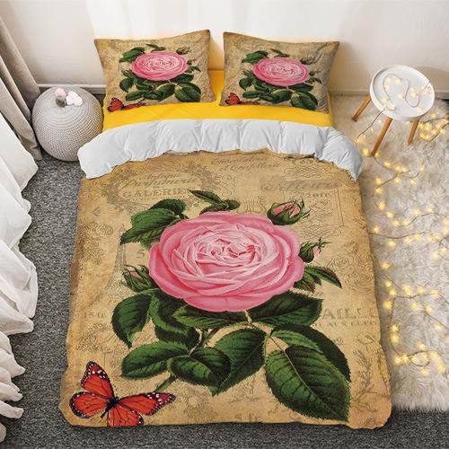 Red Rose King Queen Duvet Cover Romantic Flowers Bedding Set For Kids Teens Adults Girly 3D Floral Black Soft 2/3pcs Quilt Cover