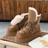 Женские зимние ботинки с откидным верхом 2025 новая коллекция на шнуровке на толстой подошве с увеличением высоты бархатные теплые универсальные повседневные хлопковые туфли