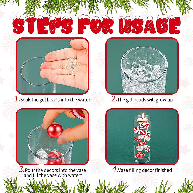 Christmas Vase Filler Beads White and Red Candy Cane Pearl Beads Acrylic Christmas Vase Filler Christmas Floating Pearls Filler