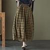 Художественные хлопковые и льняные широкие брюки-юбки, осенние женские полуэластичные свободные повседневные укороченные брюки со средней талией