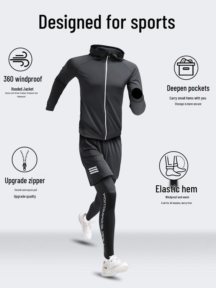 Мужская быстросохнущая куртка с капюшоном для бега на весну и осень - Костюм для активного отдыха, велоспорта и тренировок