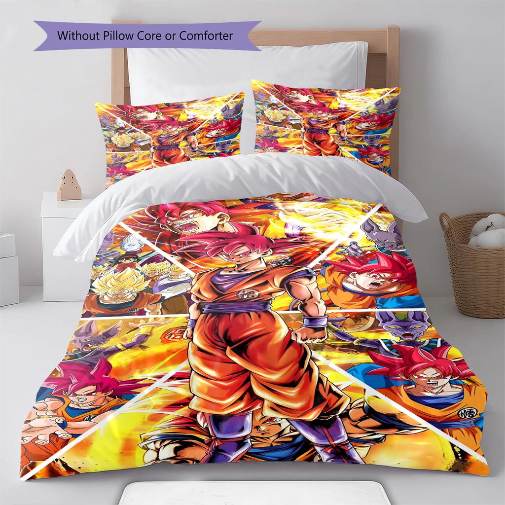 Dragon Ball Cute Pose Chibi Style Bedding Set Anime Duvet Cover Polyester Soft Bed Linen Set -QJY