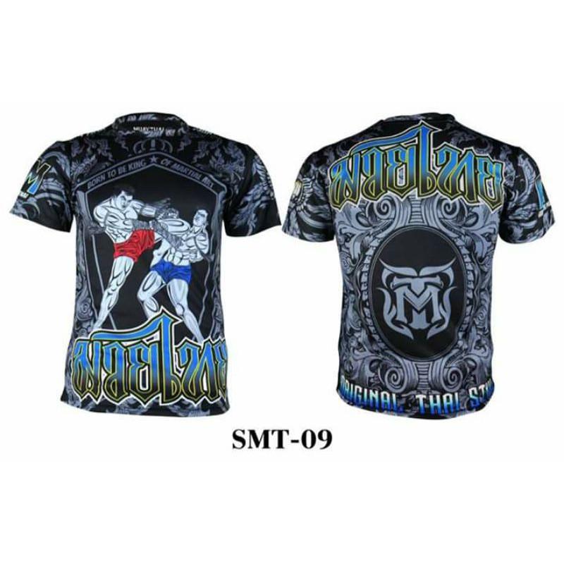 Футболка с коротким рукавом с принтом Муай Тай Кикбоксинг ММА Полиэстер Таиланд Черный Круглый вырез