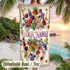 Floral Artwork 17 Theme Quick Dry Beach Towel Custom Name Text Print Large Sand Resistant Towel Beach Vacation