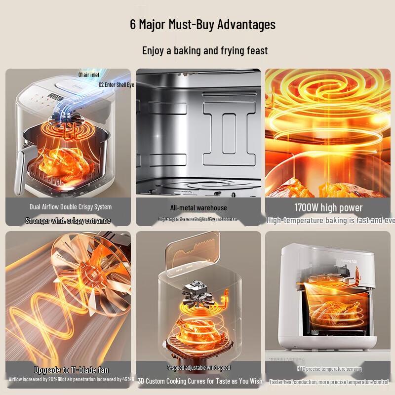 Joyoung KL55-V611 5.5L Dual Air Duct Smart Air Fryer CN plug (adapter included)