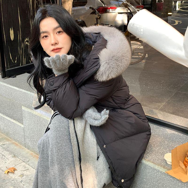 Длинное хлопковое пальто с капюшоном и длиной выше колена для женщин, зимнее пальто с большим меховым воротником, толстое хлопковое пальто, трендовые парки, куртки