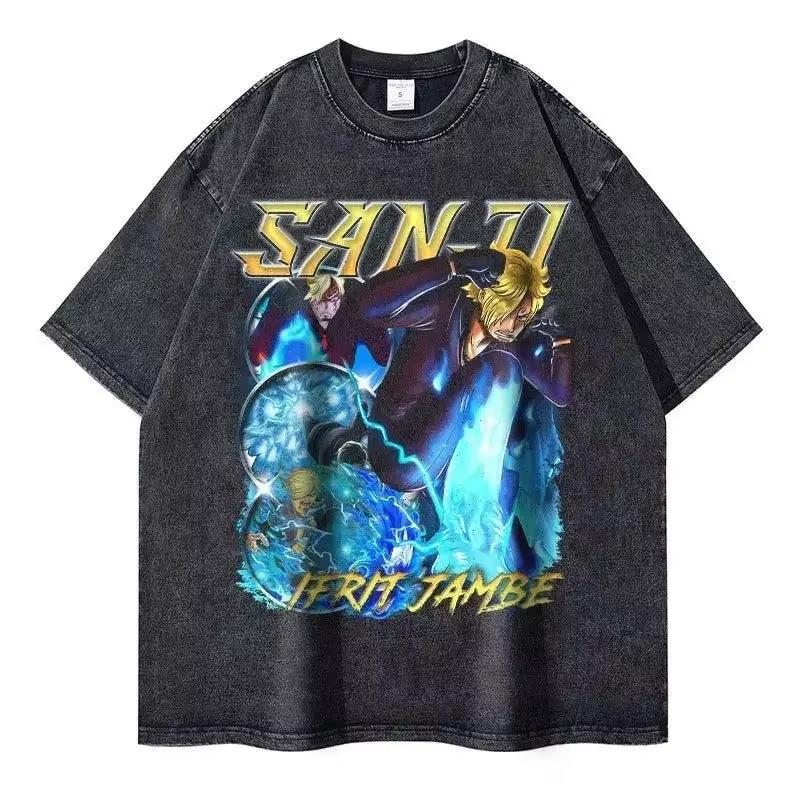 Japanese Anime ONE PIECE Graphic  Cotton Print TShirt Retro Washed Shortsleeved Top for Men Women YK Harajuku Tee