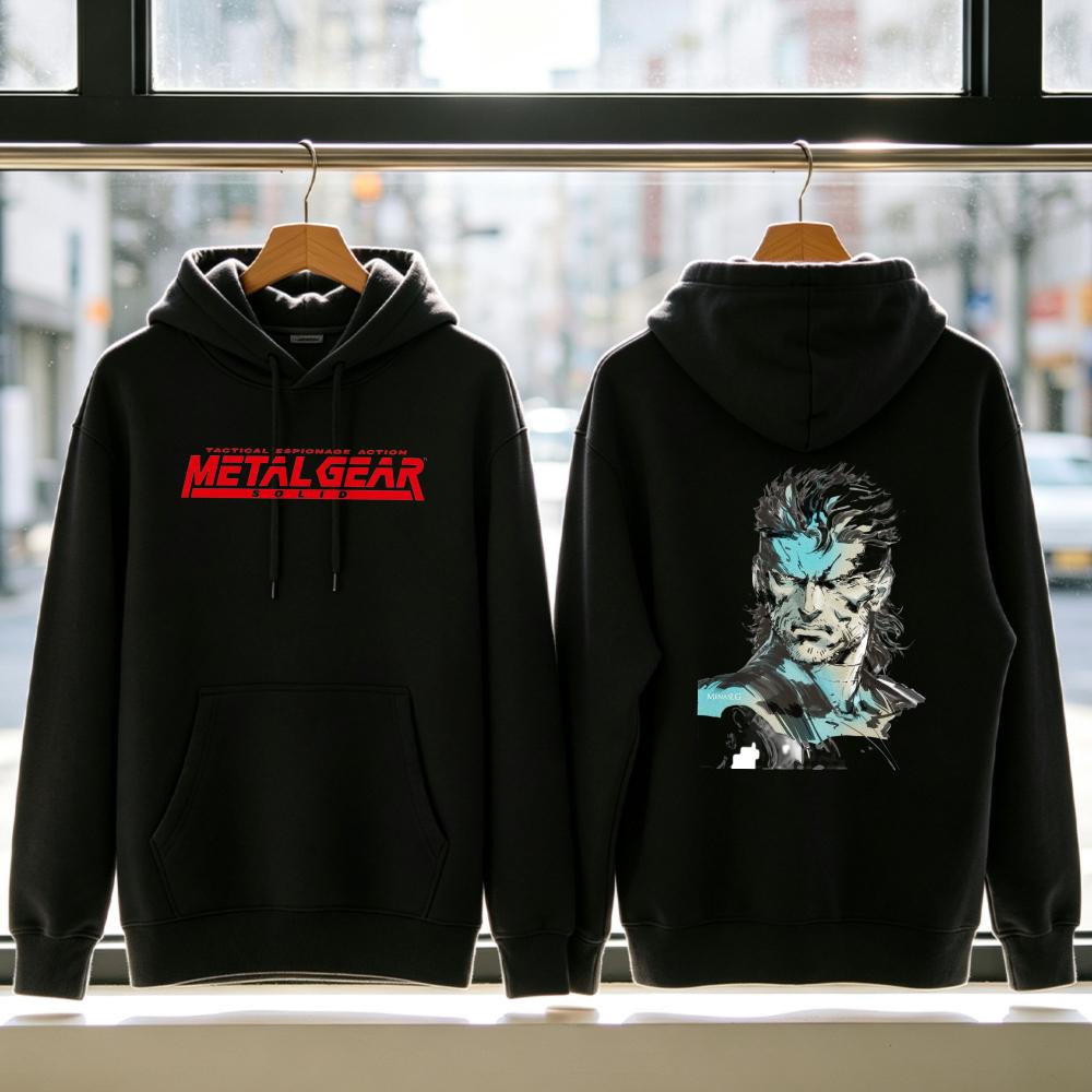 Мужская толстовка с капюшоном Metal Gear Solid Snake, принт спереди и сзади, пуловер, свитшот, персонаж ретро-игры, повседневная уличная одежда, подарок для геймера, толстовка
