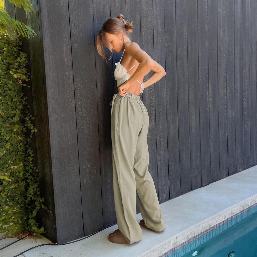 Ladies Summer Loose Pants Straight High Waist Casual Fashion Wide Leg Pants