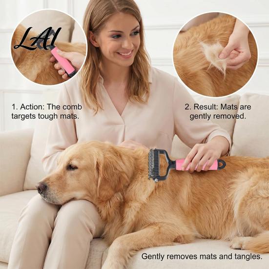 Double-sided Pet Brush Grooming Rake Double Sided Cat Undercoat Rake Dematting Comb Gentle Dog Tool for Knots Detangling Tool Deshedding Dogs Cats