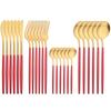6People Knife Fork Teaspoon Cutlery Set Red Gold Dinnerware Set High Grade Stainless Steel Tableware Silverware Kitchen Flatware