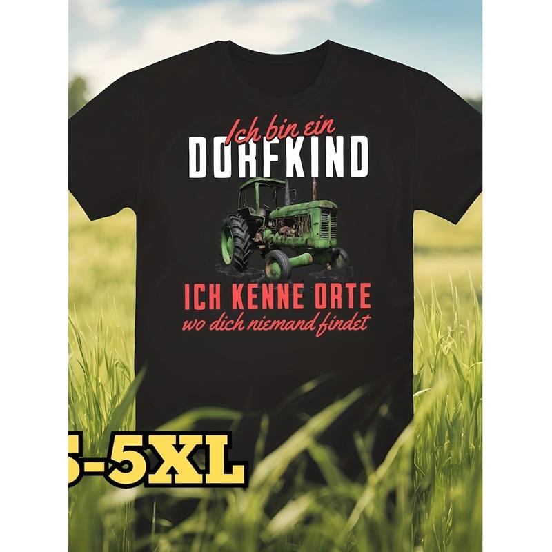 Dorfkind Men's Funny Tractor T-Shirt - Casual Round Neck Tee with Tractor Print, All-Season Fit, Machine Washable Top for & Men, Ideal Boyfriend Gift