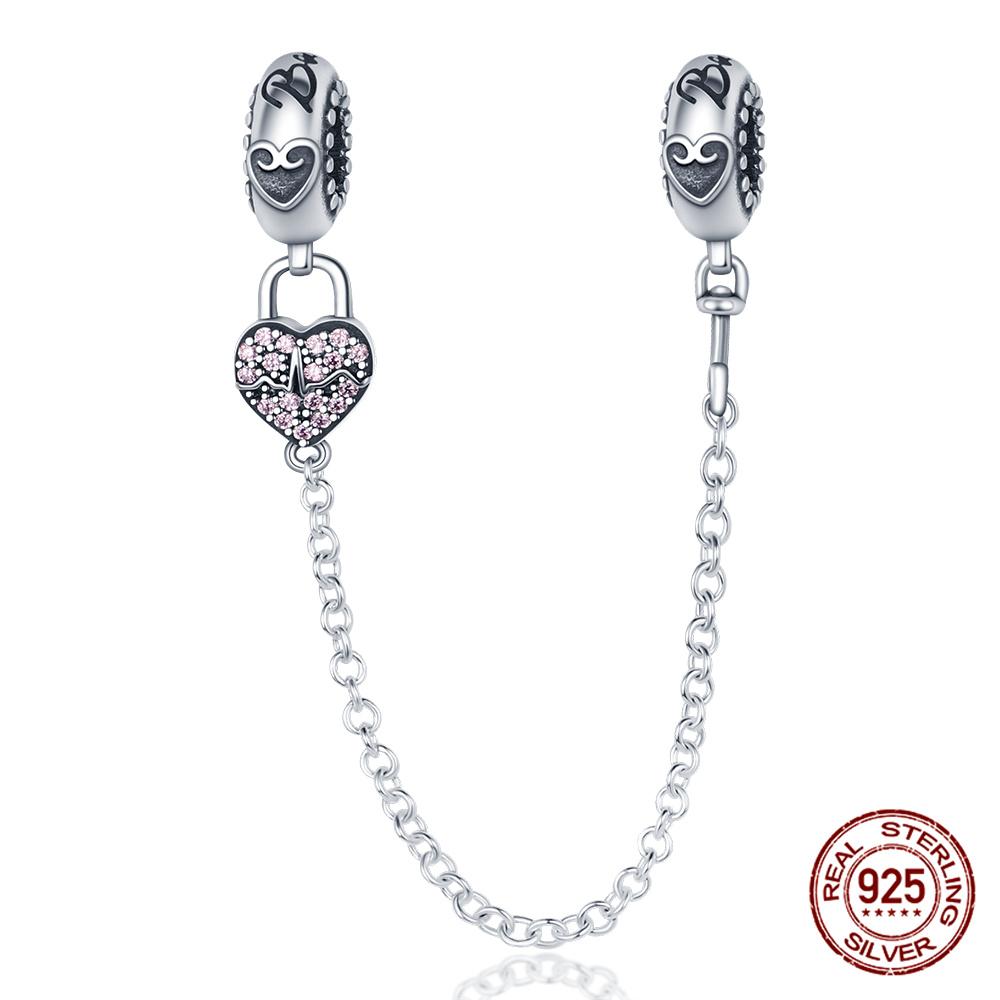 Original 100% 925 Silver Star Moon Safety Chain Fit 925 Original Bracelet & 3mm Bracelet DIY Jewelry Making Women Gift
