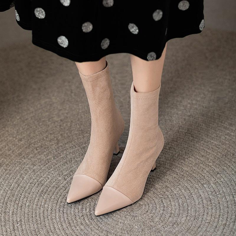 Модные модные женские ботильоны с острым носком, винтажные, новинка 2024 года, на тонком высоком каблуке, элегантные, эластичные, короткие, тонкие ботильоны
