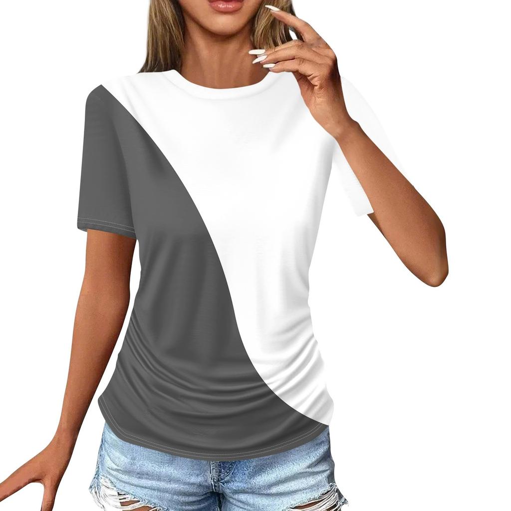 Женские футболки, модные повседневные топы с круглым вырезом и коротким рукавом, туника с принтом