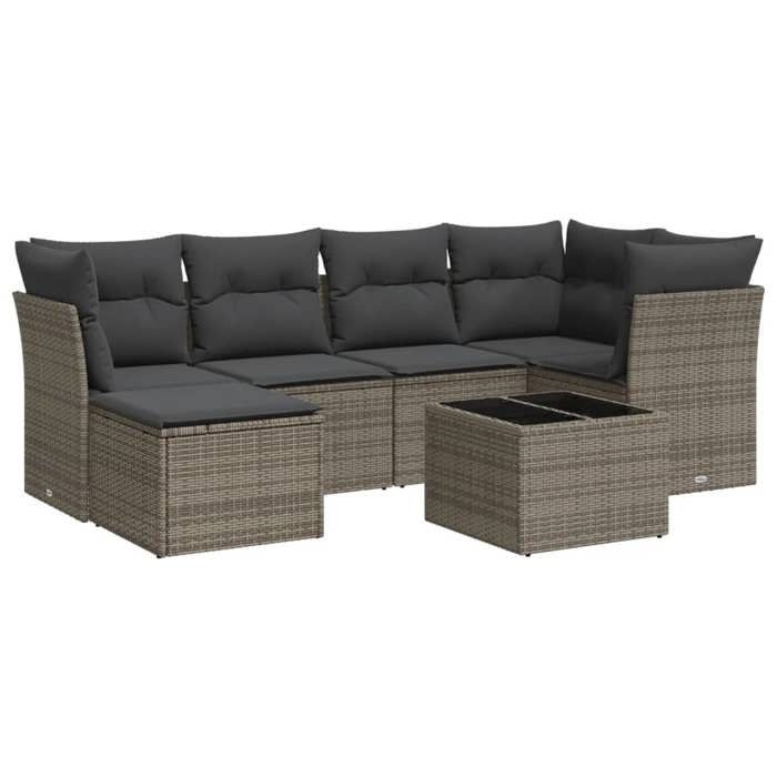 VidaXL Salon de Jardin avec Coussins 7 pcs, Canapés de Terrasse, Ensemble de Meubles de Patio, Mobilier d'Extérieur, Gris 3249799