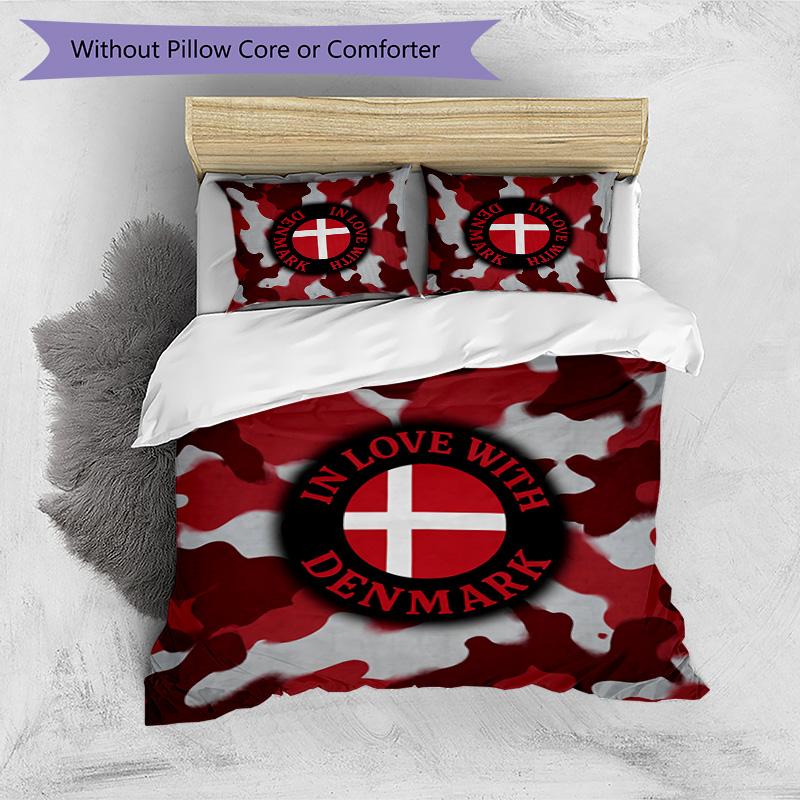 Denmark Football Printed Bedding 3 Piece Set Cozy Breathable Bed Cover Set as Housewarming Holiday Gift