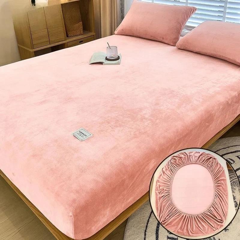 1 шт. Мягкая теплая плюшевая простыня на резинке, эластичный чехол для матраса, пушистое постельное белье из кораллового флиса, зимнее роскошное двуспальное постельное белье для пары