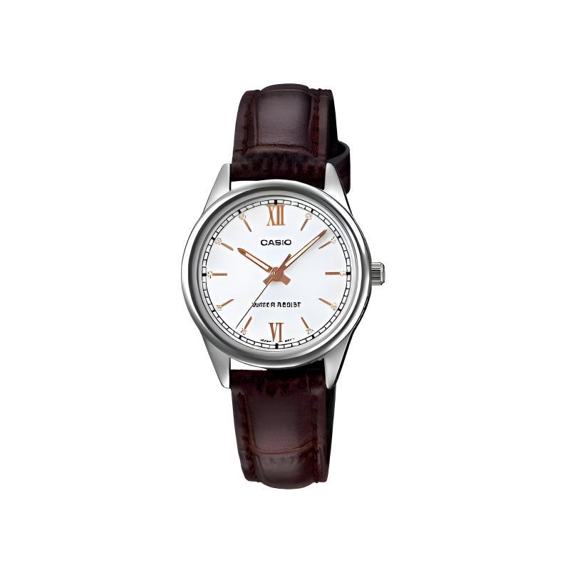 Casio Женские кварцевые часы LTP-V005L-7B3, модифицированная серия, роскошные и элегантные, со светящимися стрелками, водонепроницаемые, белый циферблат