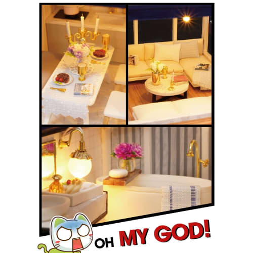 DIY Wooden Dollhouse, Handmade Kit Set, Miniature Collection, Music Box, Gift, Housewarming Gift, with LED Light