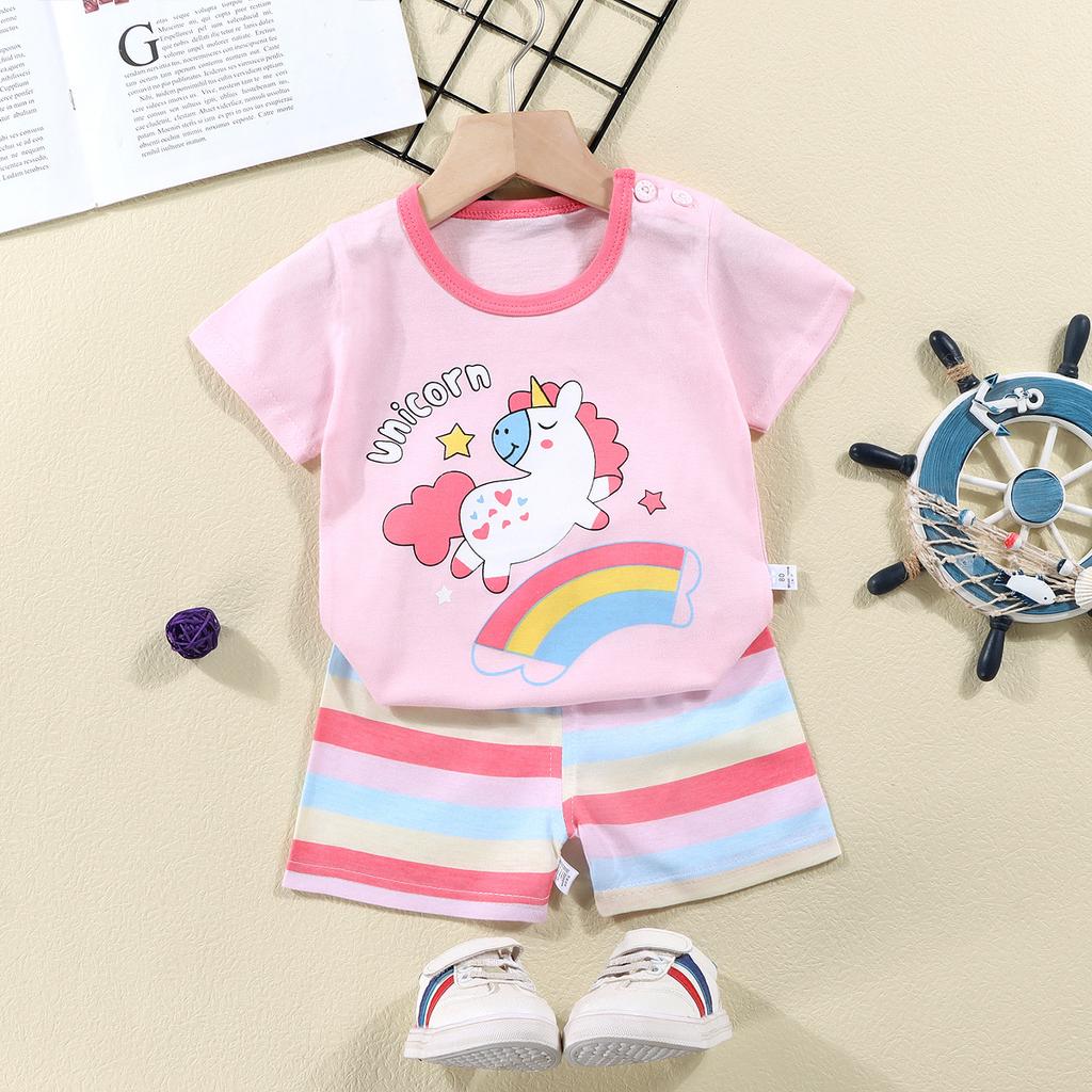 2023 Summer Cotton Children's Short Sleeve T-shirt Set Baby Short Sleeve Shorts Two-piece Set