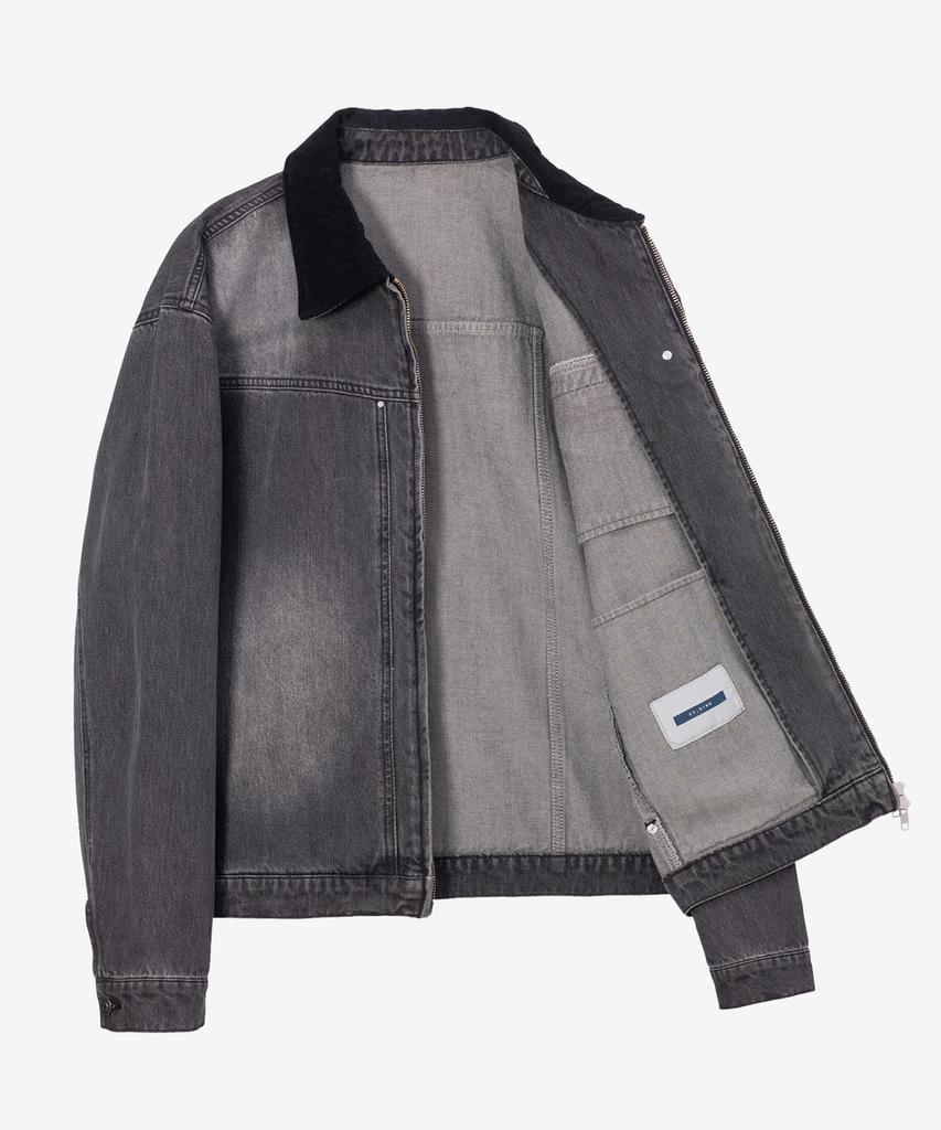 MINDBRIDGE 100% Cotton Collar Contrast Gray Denim Trucker Jacket