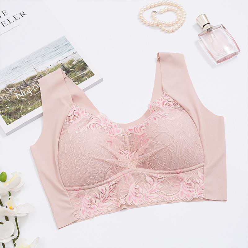 Кружевной бюстгальтер из ледяного шелка с фиксированной чашкой, закрытый бюстгальтер без стального кольца, большая регулировка груди