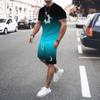 Casual Daily 3D Men's Gradient T-Shirt Fashion Print Trendy Harajuku Streetwear Men's Large Size Top + Shorts Two-piece Set