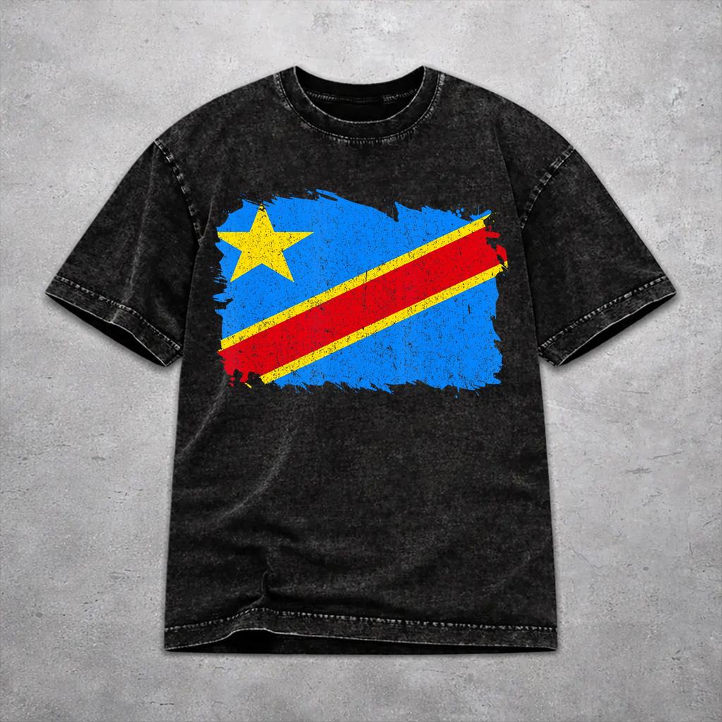 Hip Hop Republic Of Congo Congolese Flag Apparel T-Shirts for Men Women Washed Cotton Tee Shirt Clothing