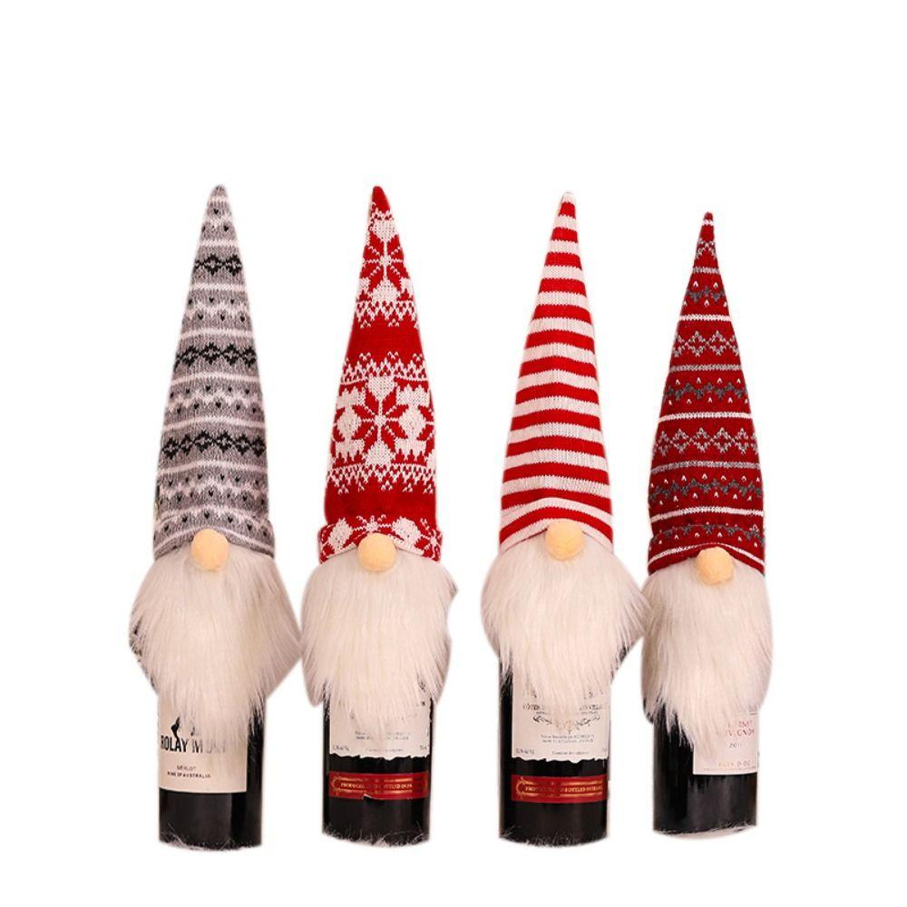2pcs Cartoon Faceless Doll Champagne Bottle Cover Knitted Christmas Bottle Cover  Family