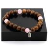 Stones and Minerals. Pink Quartz Beads + Wood Bracelet 8 Mm. Made In France.