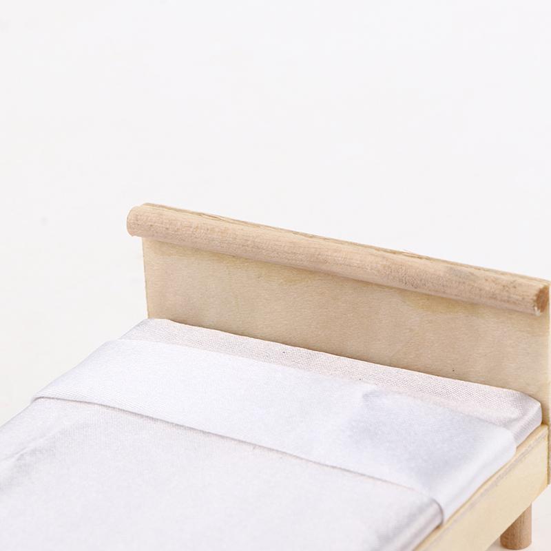 1:12 кукольных домиков Мини Мебель Спальня Микро Сцена Модель Деревянная Ткань Двуспальная Кровать