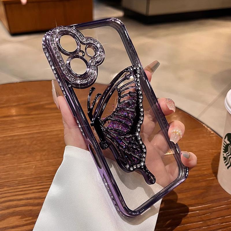Applicable To Apple 16 Mobile Phone Case Electroplating Edge Drill 14/13 Quicksand Butterfly IPhone 15 Promax Protection Case