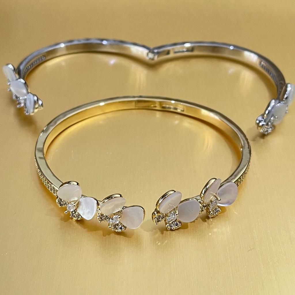 Natural Shell Zircon Butterfly Light Luxurious High-end Jewelry Open Bracelet for Women